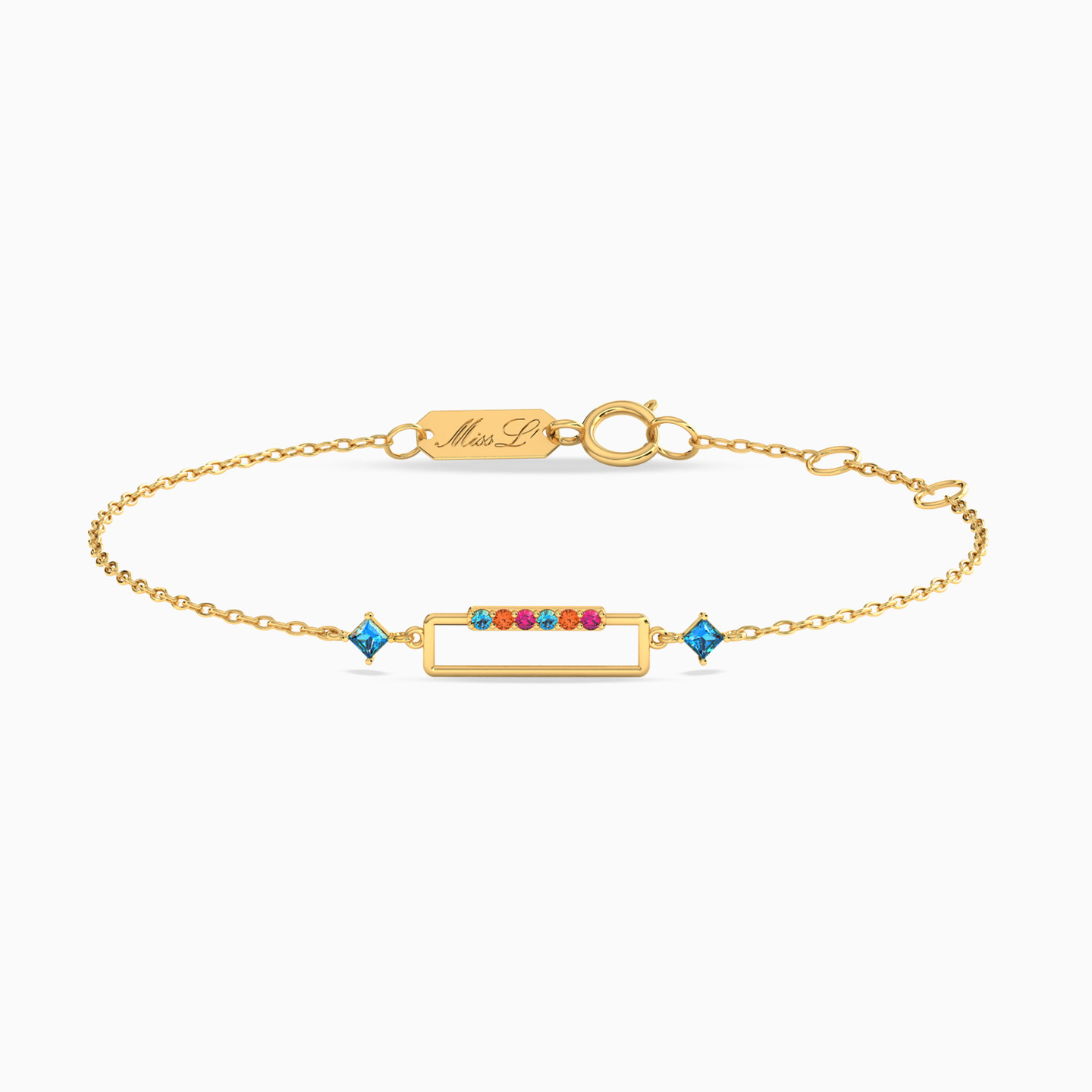 18K Gold Colored Stones Chain Bracelet