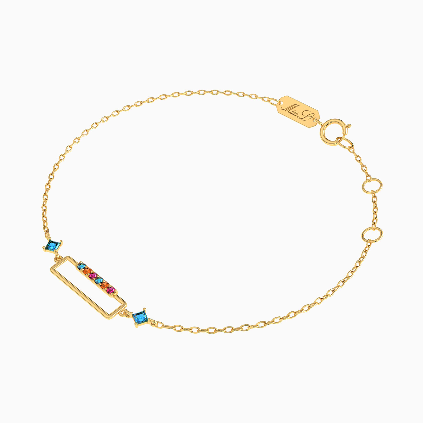 18K Gold Colored Stones Chain Bracelet - 2