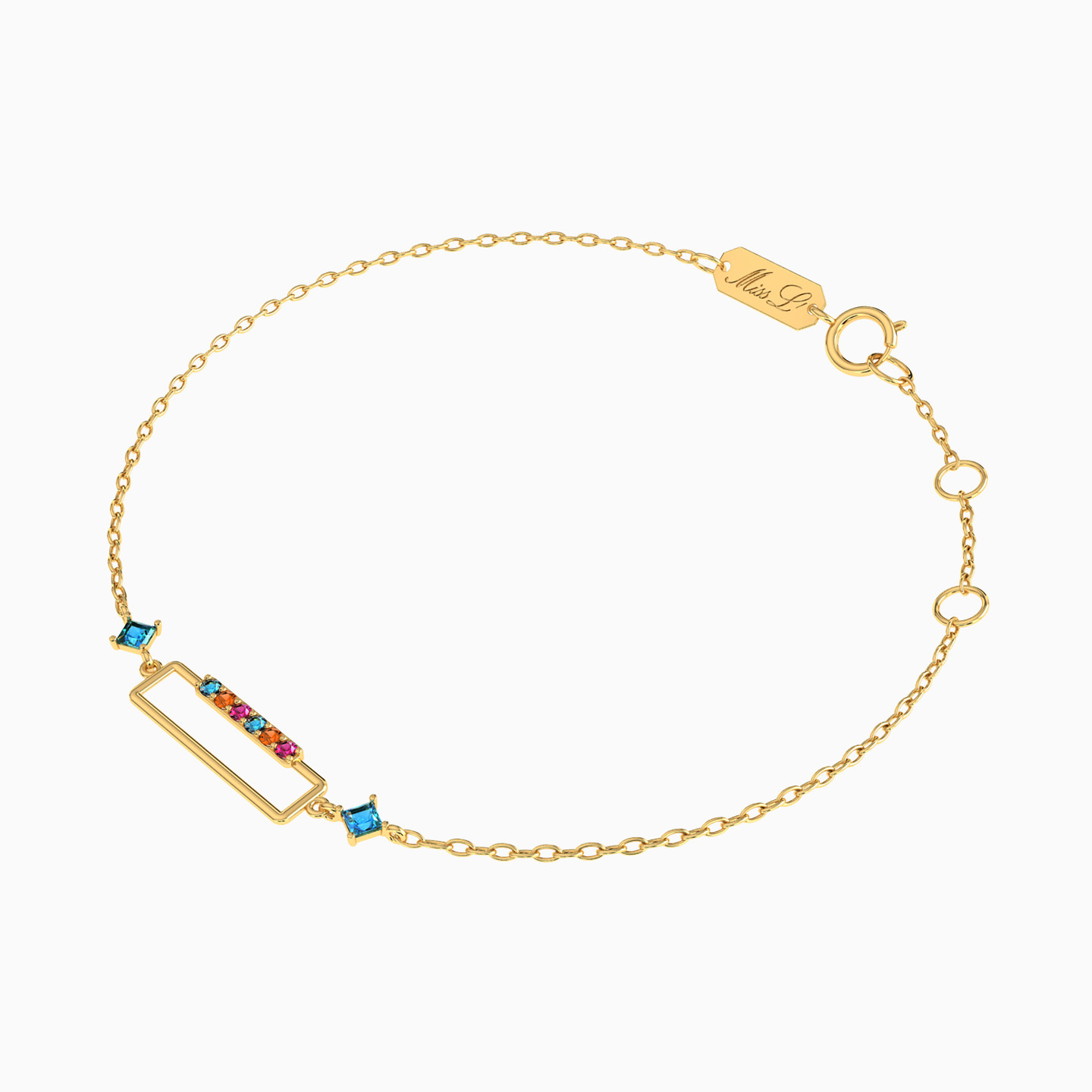 Rectangle Colored Stones Chain Bracelet in 18K Gold - 2 Rectangle Colored Stones Chain Bracelet in 18K Gold - 2