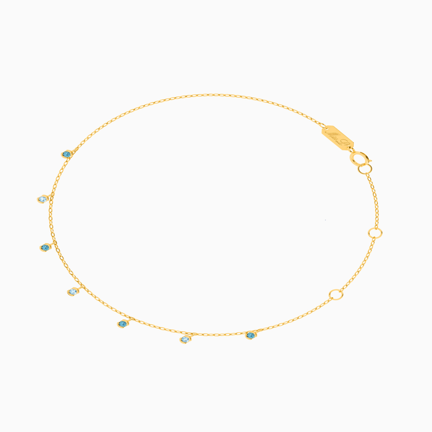 Circle Colored Stones Chain Anklet in 18K Gold - 2 Circle Colored Stones Chain Anklet in 18K Gold - 2