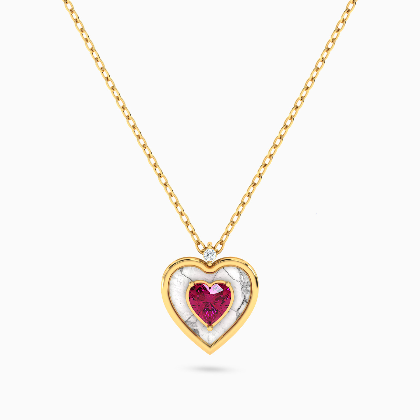 Heart Shaped Diamonds & Colored Stones Pendant with 18K Gold Chain