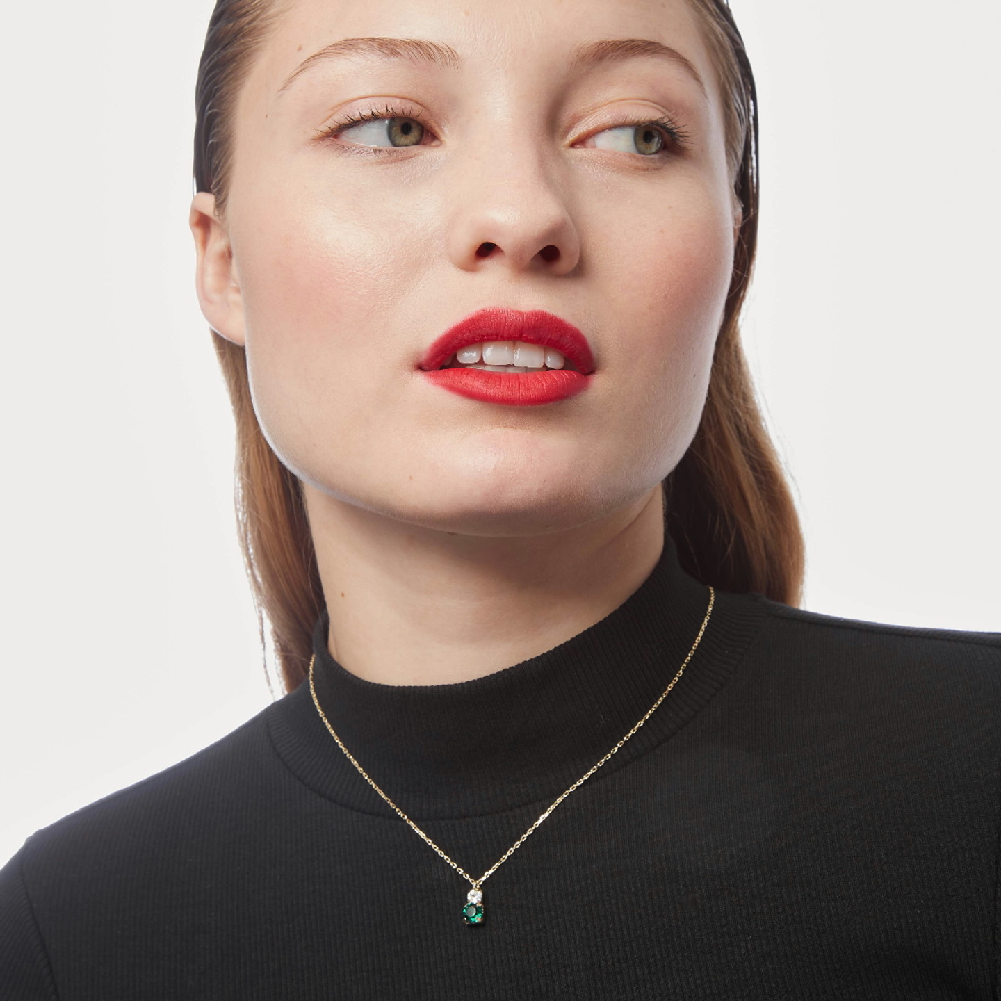Circle Green Stones Gold Plated Necklace - 2