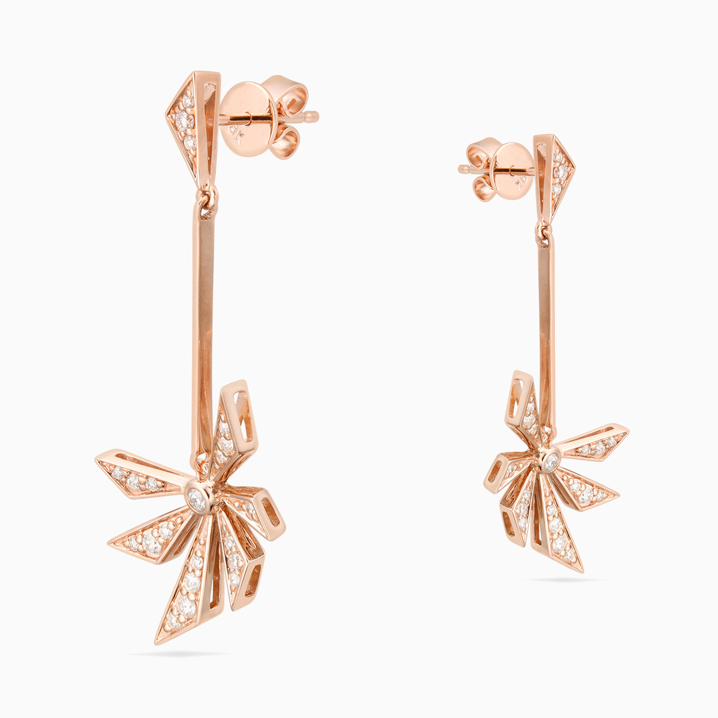 Flower Diamond Drop Earrings in 18K Gold - 4 Flower Diamond Drop Earrings in 18K Gold - 4