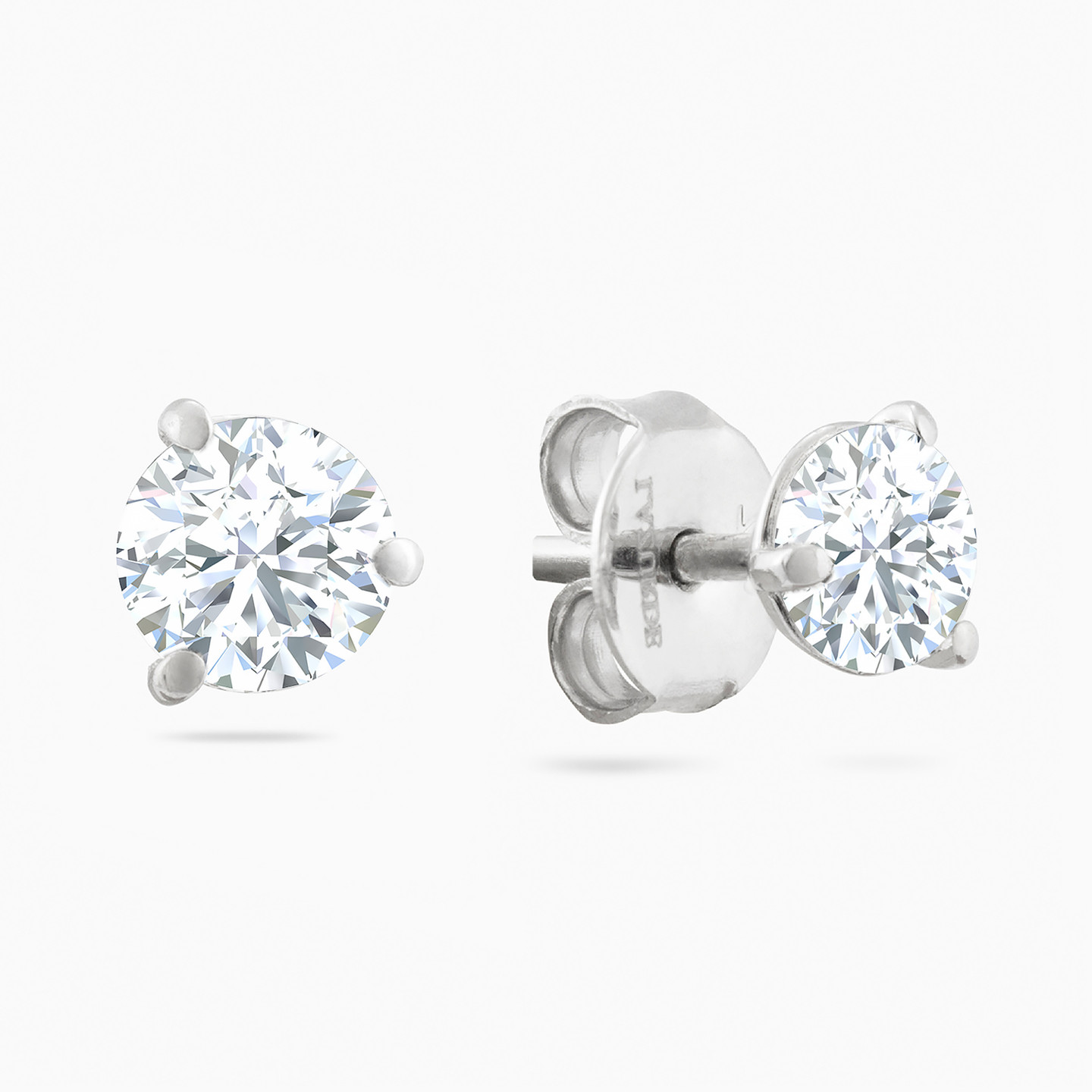 Round Cubic Zirconia Stud Earrings in 18K Gold - 2 Round Cubic Zirconia Stud Earrings in 18K Gold - 2