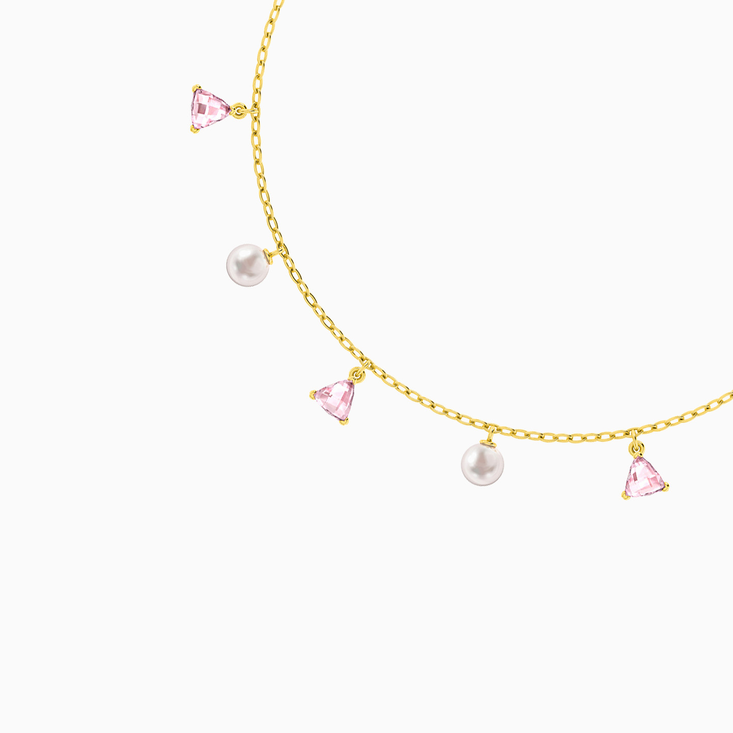 Triangle Pearls & Purple Stone Charm Bracelet in 18K Gold - 3 Triangle Pearls & Purple Stone Charm Bracelet in 18K Gold - 3