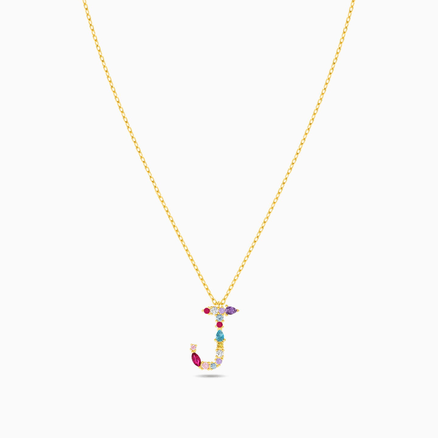 Letter J Colored Stones Necklace in 18K Gold - 3 Letter J Colored Stones Necklace in 18K Gold - 3