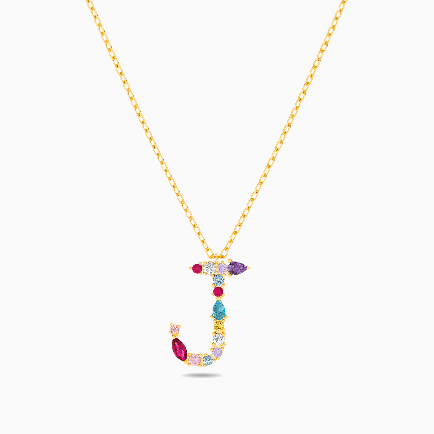 Letter J Colored Stones Necklace in 18K Gold Letter J Colored Stones Necklace in 18K Gold