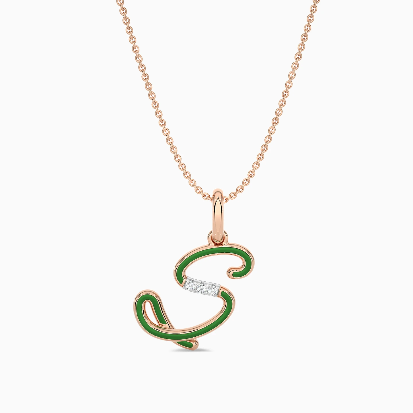 Letter S Diamond & Enamel Coated Pendant in 18K Gold - 2 Letter S Diamond & Enamel Coated Pendant in 18K Gold - 2