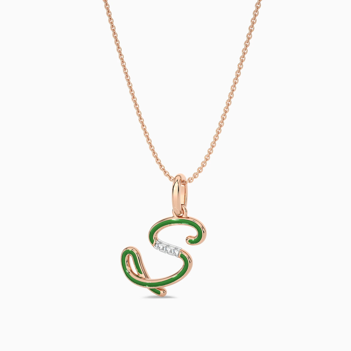 Letter S Diamond & Enamel Coated Pendant in 18K Gold - 4 Letter S Diamond & Enamel Coated Pendant in 18K Gold - 4