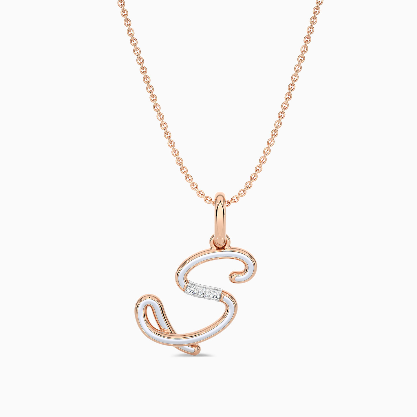 Letter S Diamond & Enamel Coated  Pendant in 18K Gold