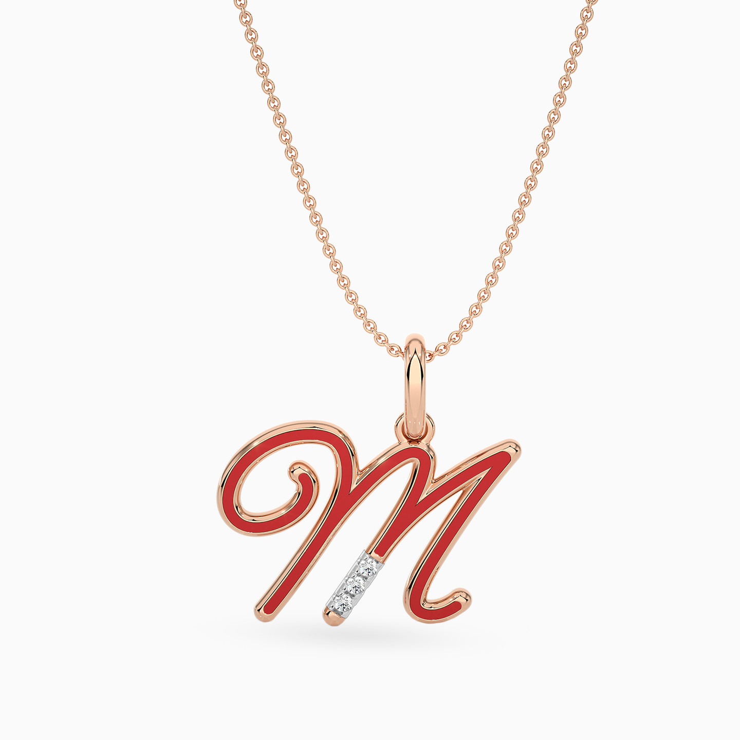 Letter M Diamond & Enamel Coated Pendant in 18K Gold