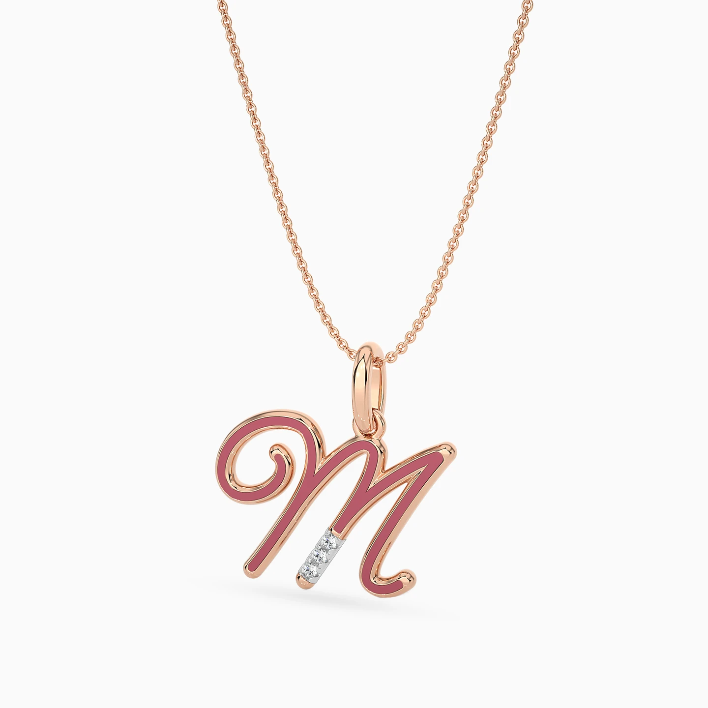 Letter M Diamond & Enamel Coated Pendant in 18K Gold - 4 Letter M Diamond & Enamel Coated Pendant in 18K Gold - 4