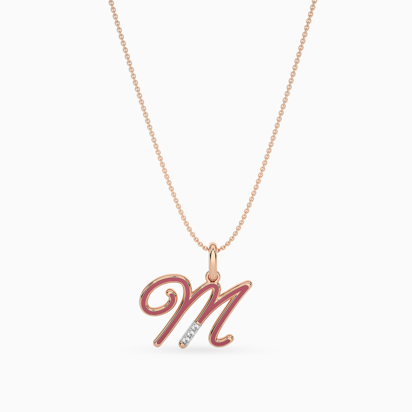Letter M Diamond & Enamel Coated Pendant in 18K Gold - 5 Letter M Diamond & Enamel Coated Pendant in 18K Gold - 5