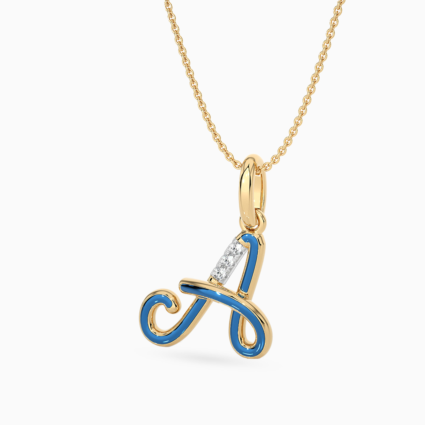 Letter A Diamond & Enamel Coated Pendant in 18K Gold - 3