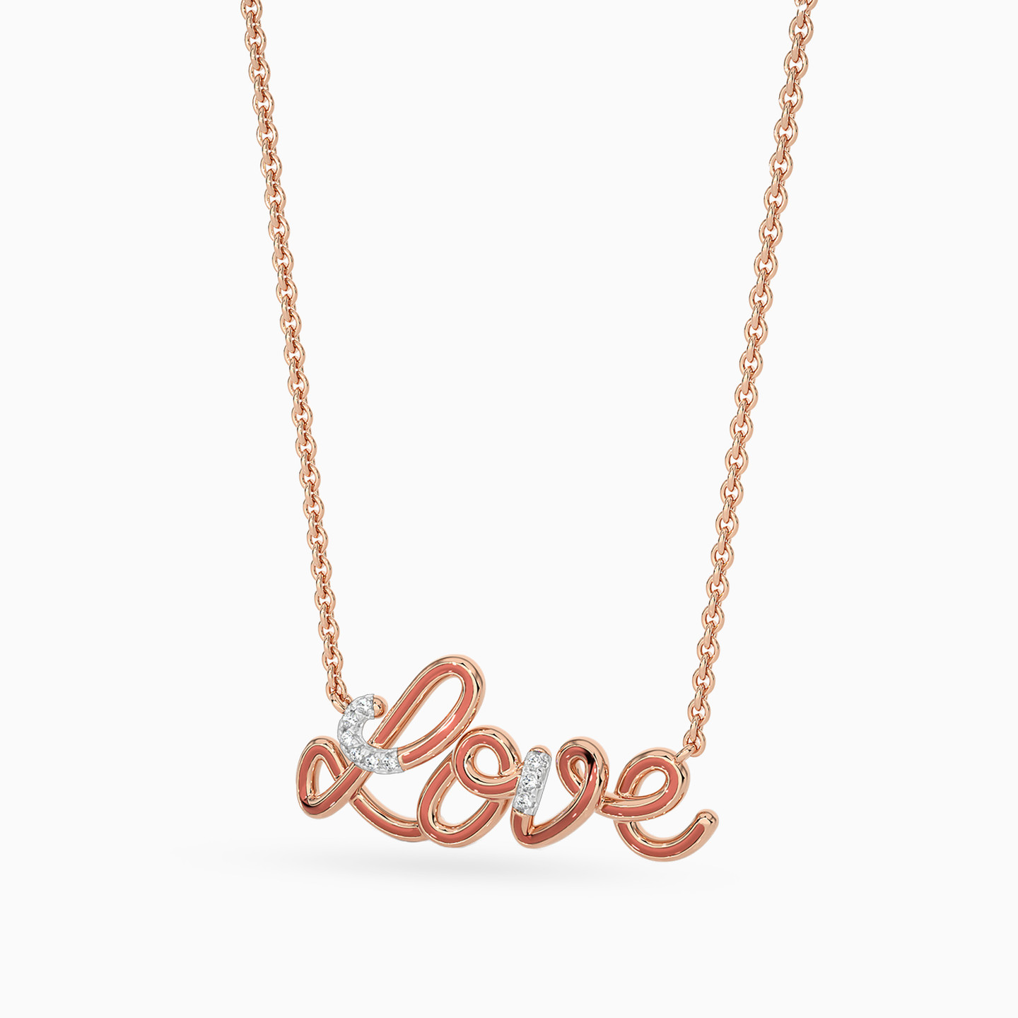 Love Diamond Enamel Coated Pendant with 18K Gold Chain - 3