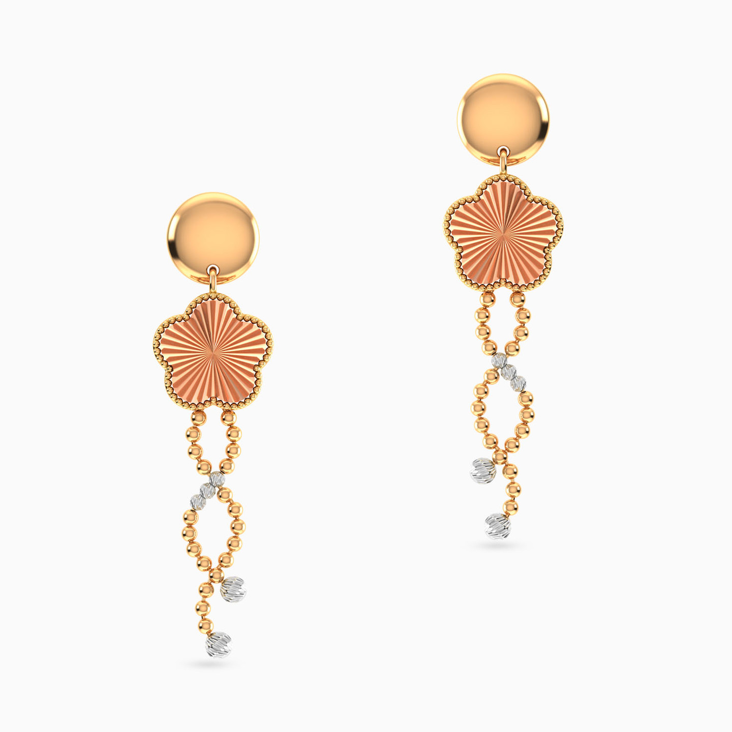 Flower Drop Earrings in 21K Gold - 3 Flower Drop Earrings in 21K Gold - 3