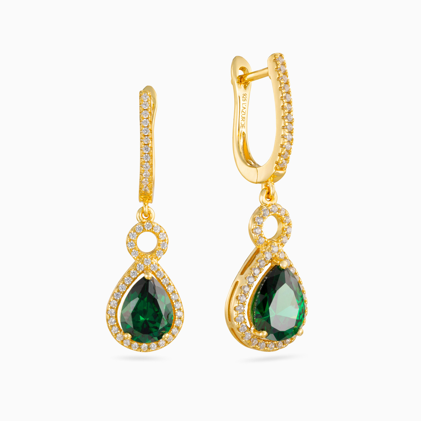 Pear Green Stones Gold Plated Drop Earrings Pear Green Stones Gold Plated Drop Earrings