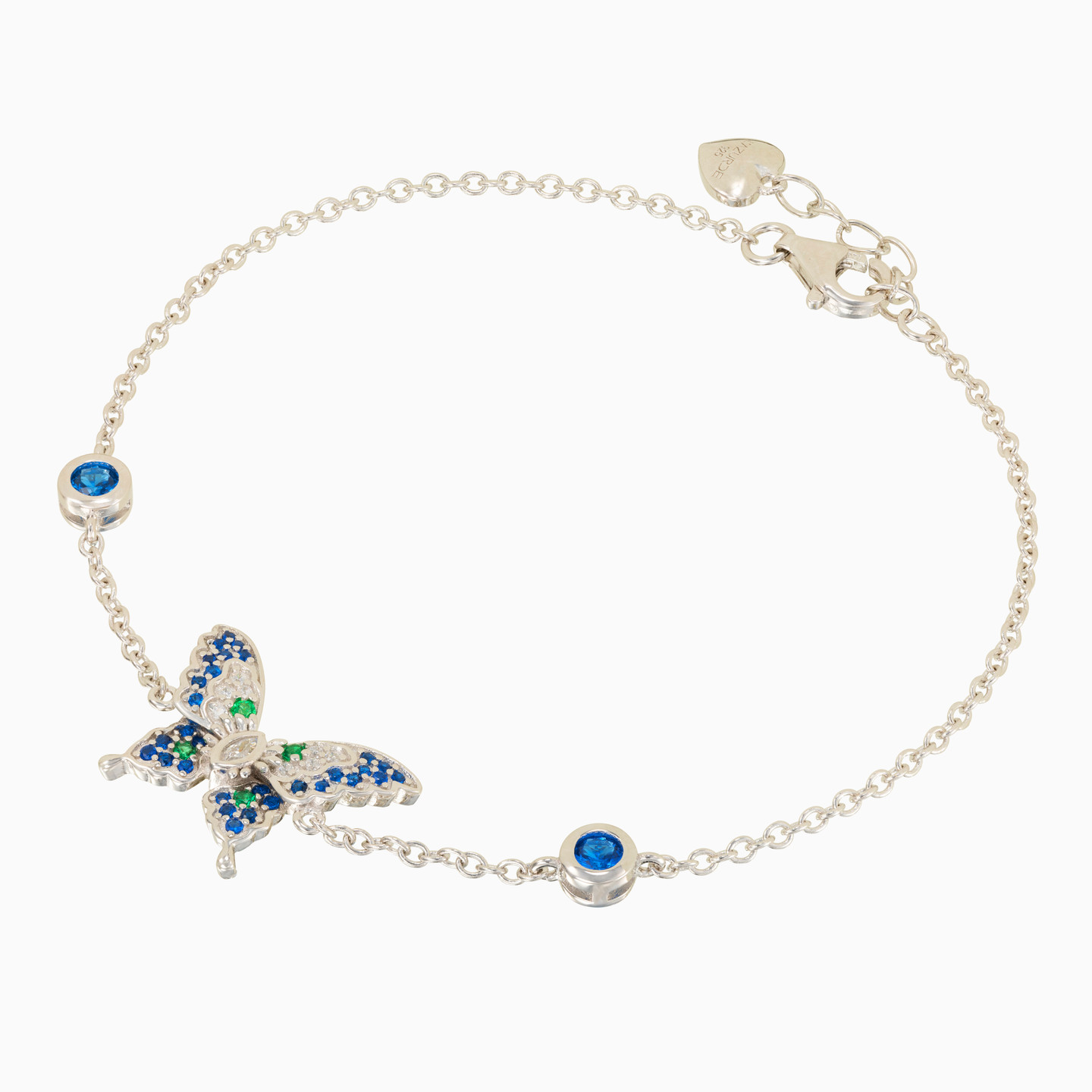 Butterfly Blue Stone Sterling Silver Chain Bracelet - 2 Butterfly Blue Stone Sterling Silver Chain Bracelet - 2