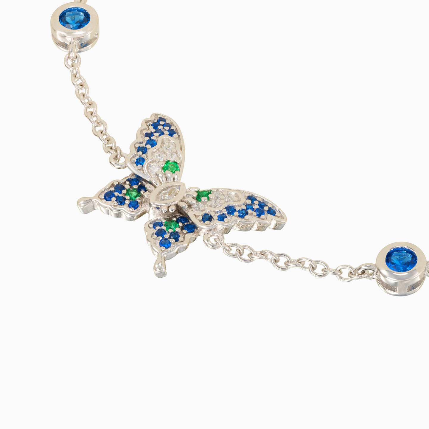 Butterfly Blue Stone Sterling Silver Chain Bracelet - 3 Butterfly Blue Stone Sterling Silver Chain Bracelet - 3