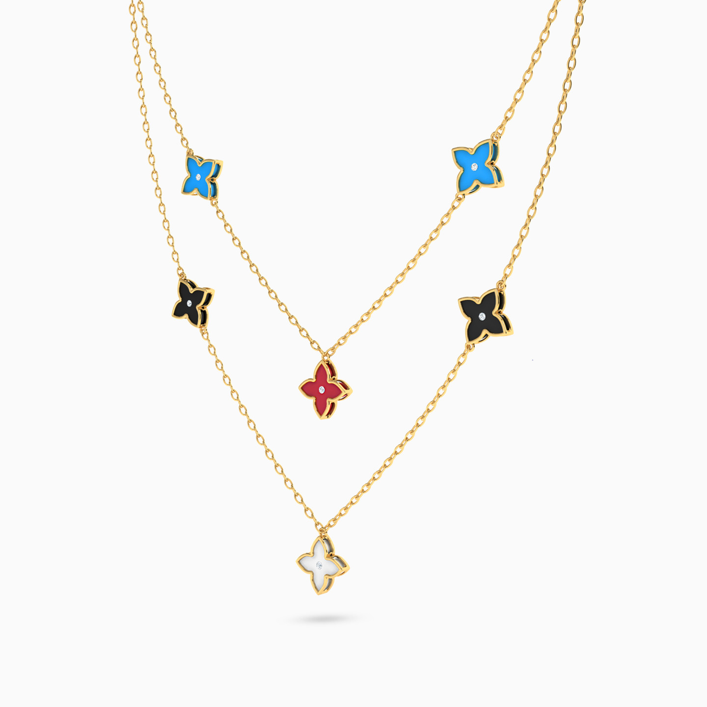 18K Gold Colored Stones Layered Necklace - 2