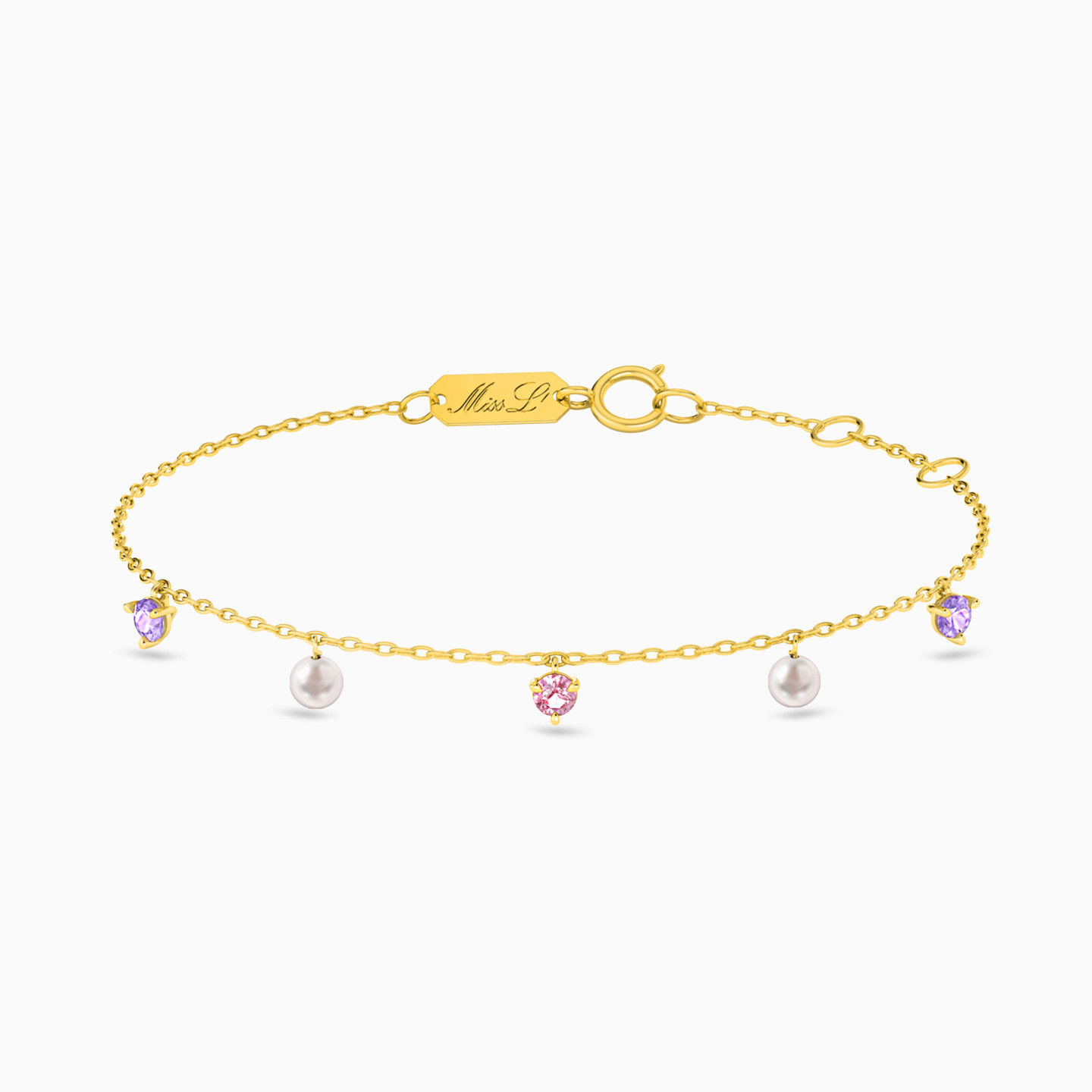 Round Colored Stones Chain Anklet in 18K Gold Round Colored Stones Chain Anklet in 18K Gold