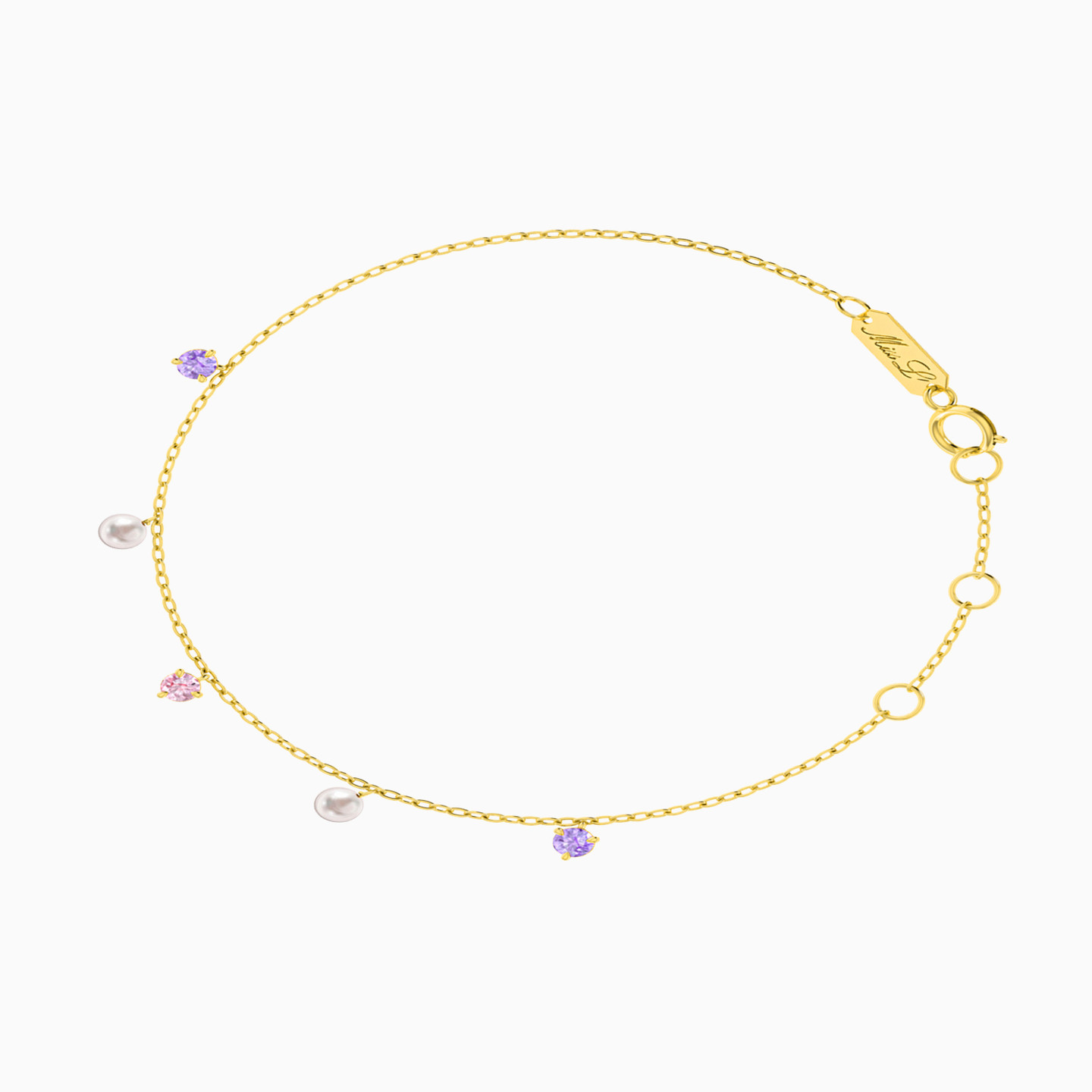 18K Gold Colored Stones Chain Anklet - 2