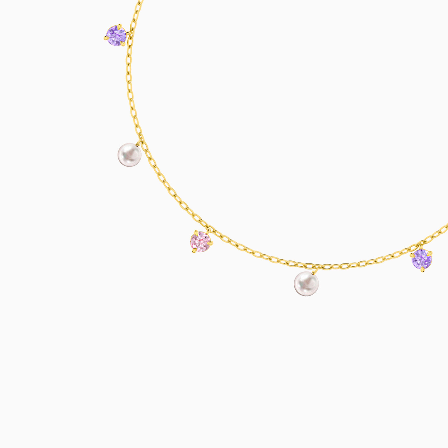 Round Colored Stones Chain Anklet in 18K Gold - 3 Round Colored Stones Chain Anklet in 18K Gold - 3