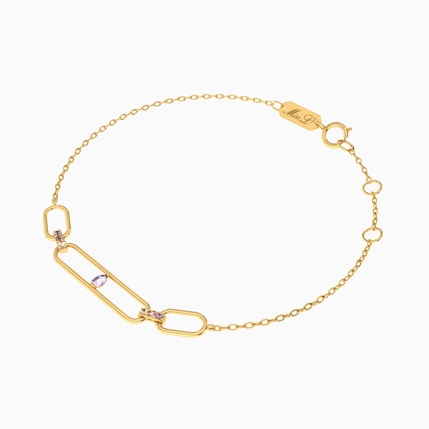 Links Purple Stone Chain Bracelet in 18K Gold - 2 Links Purple Stone Chain Bracelet in 18K Gold - 2