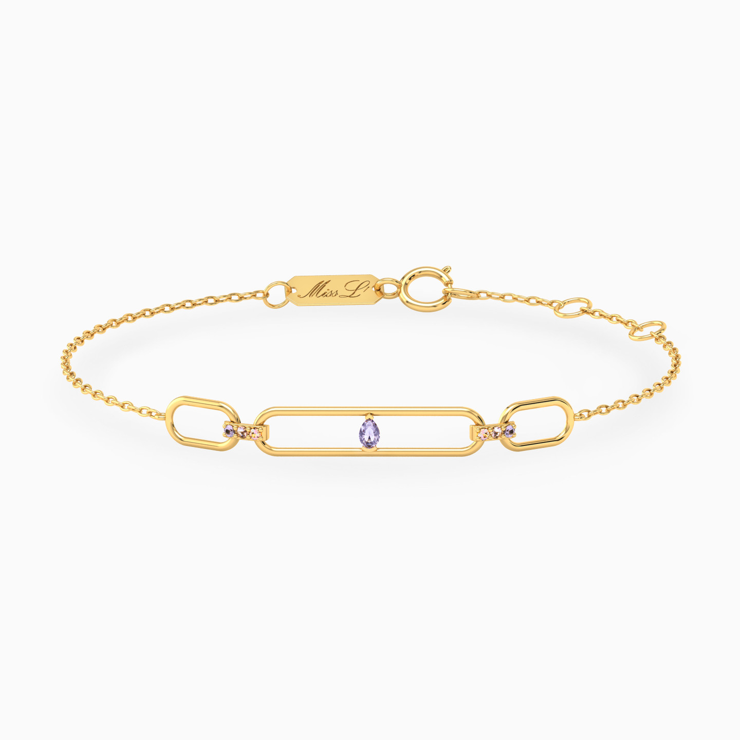 18K Gold Colored Stones Chain Bracelet