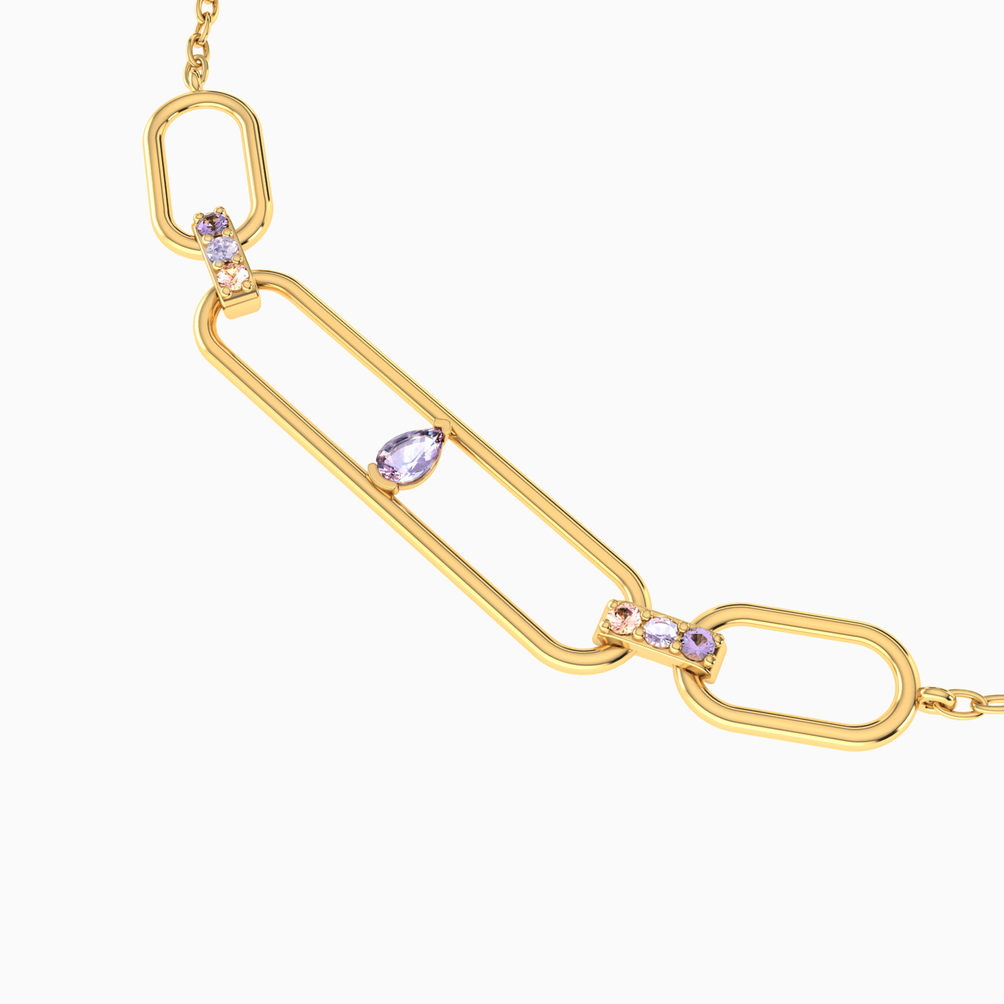 18K Gold Colored Stones Chain Bracelet - 3