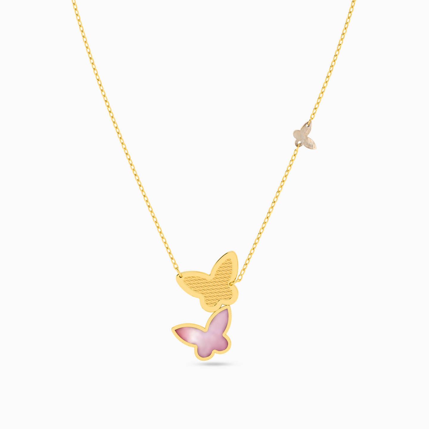 سلسلة ذهب فراشة عيار 18 قيراط مزينة بحجر وردي - 3 سلسلة ذهب فراشة عيار 18 قيراط مزينة بحجر وردي - 3