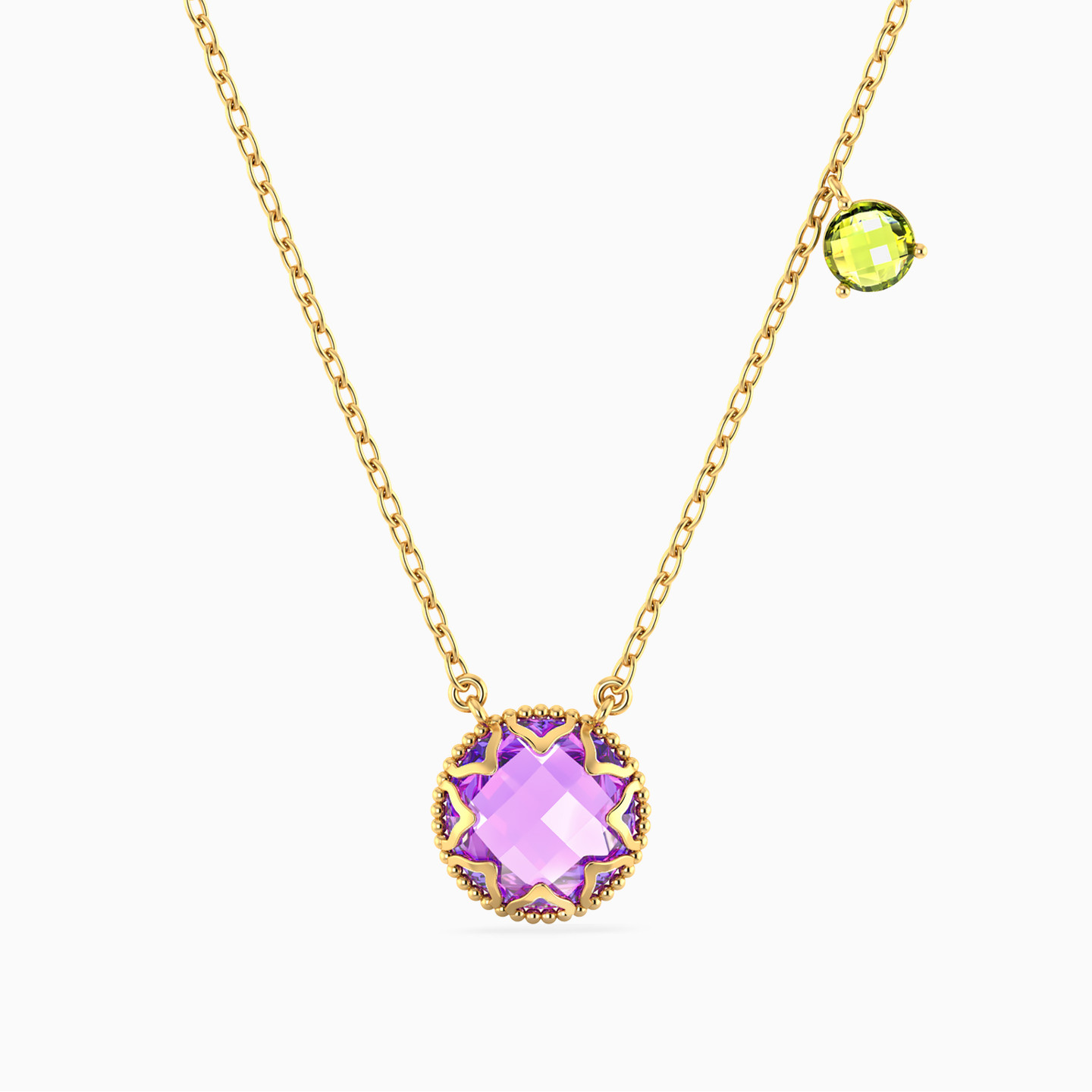 18K Gold Colored Stones Pendant Necklace