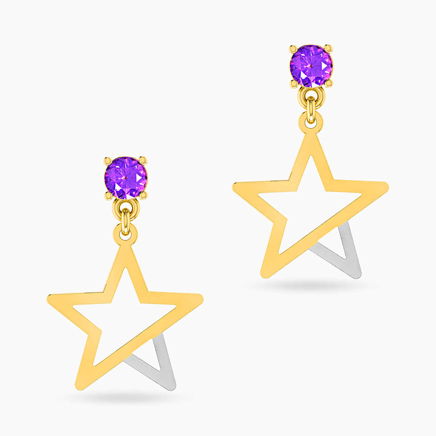 Star Colored Stones Drop Earrings in 18K Gold