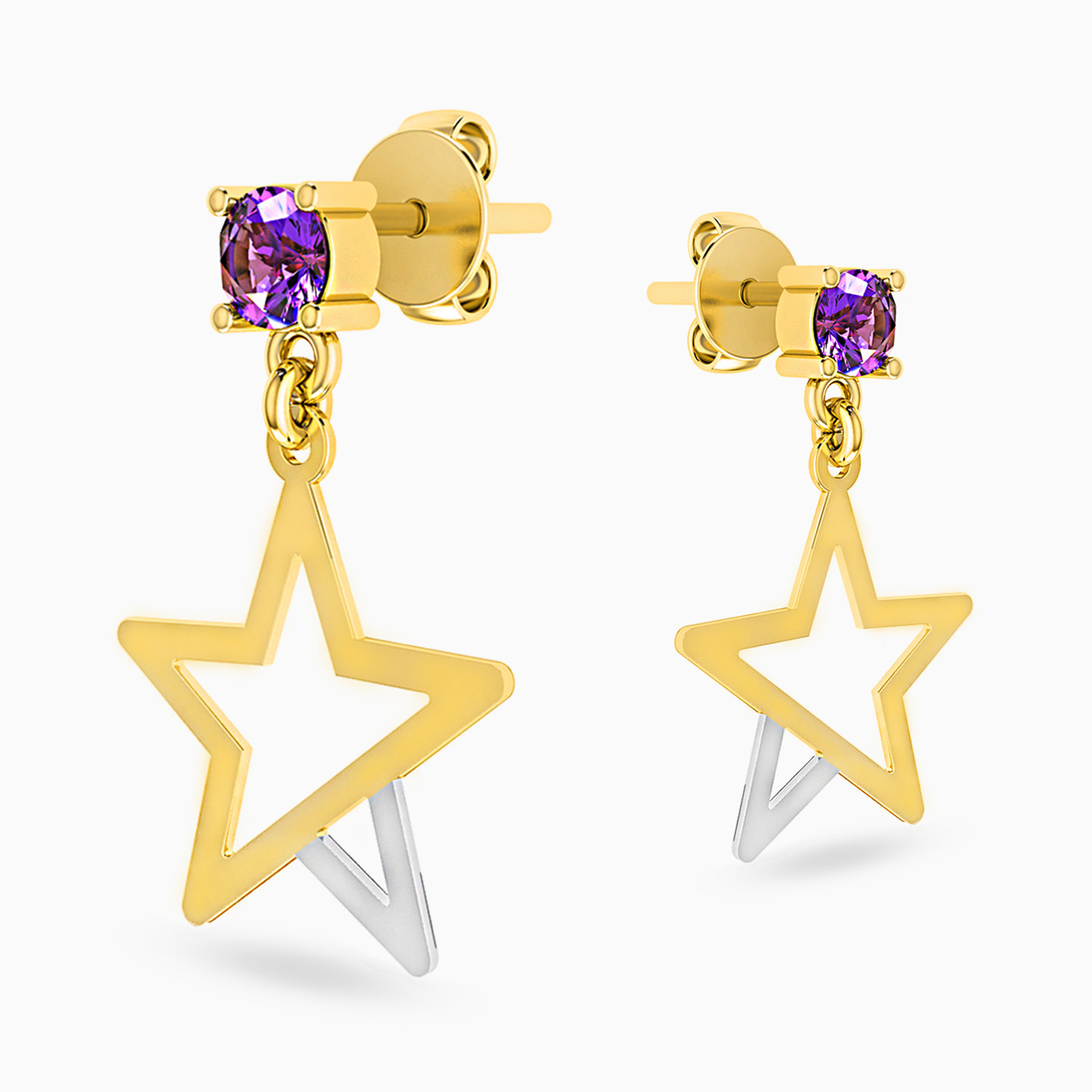 Star Colored Stones Drop Earrings in 18K Gold - 3