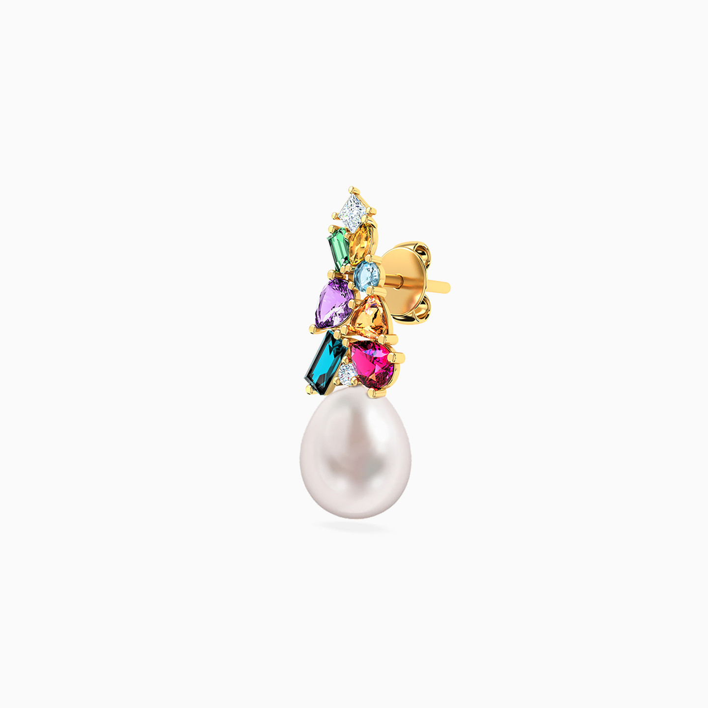 Multi-shaped Pearls & Colored Stones Stud Earrings in 18K Gold - 3