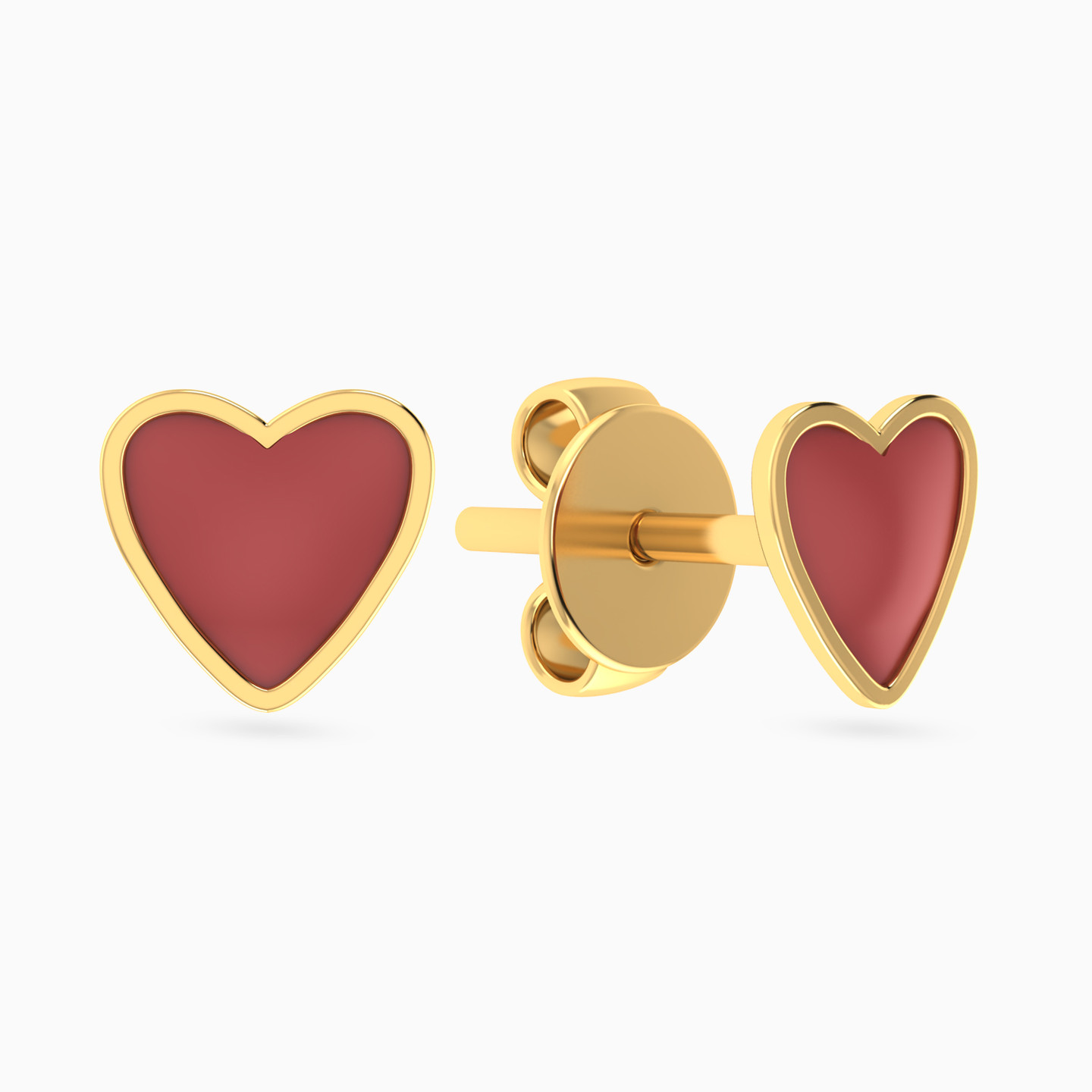 Kids Heart Enamel Coated Stud Earrings in 18K Gold - 2 Kids Heart Enamel Coated Stud Earrings in 18K Gold - 2
