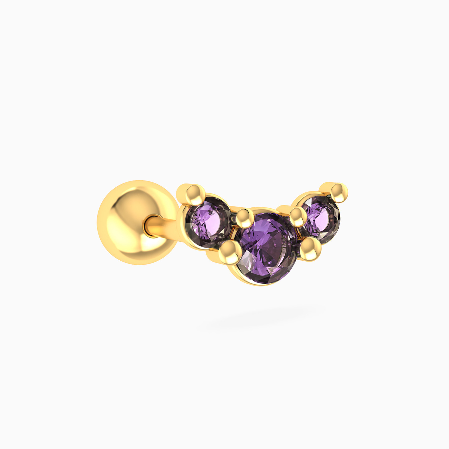 Round Shaped Purple Stone Stud Earring in 18K Gold - 1 Piece Round Shaped Purple Stone Stud Earring in 18K Gold - 1 Piece