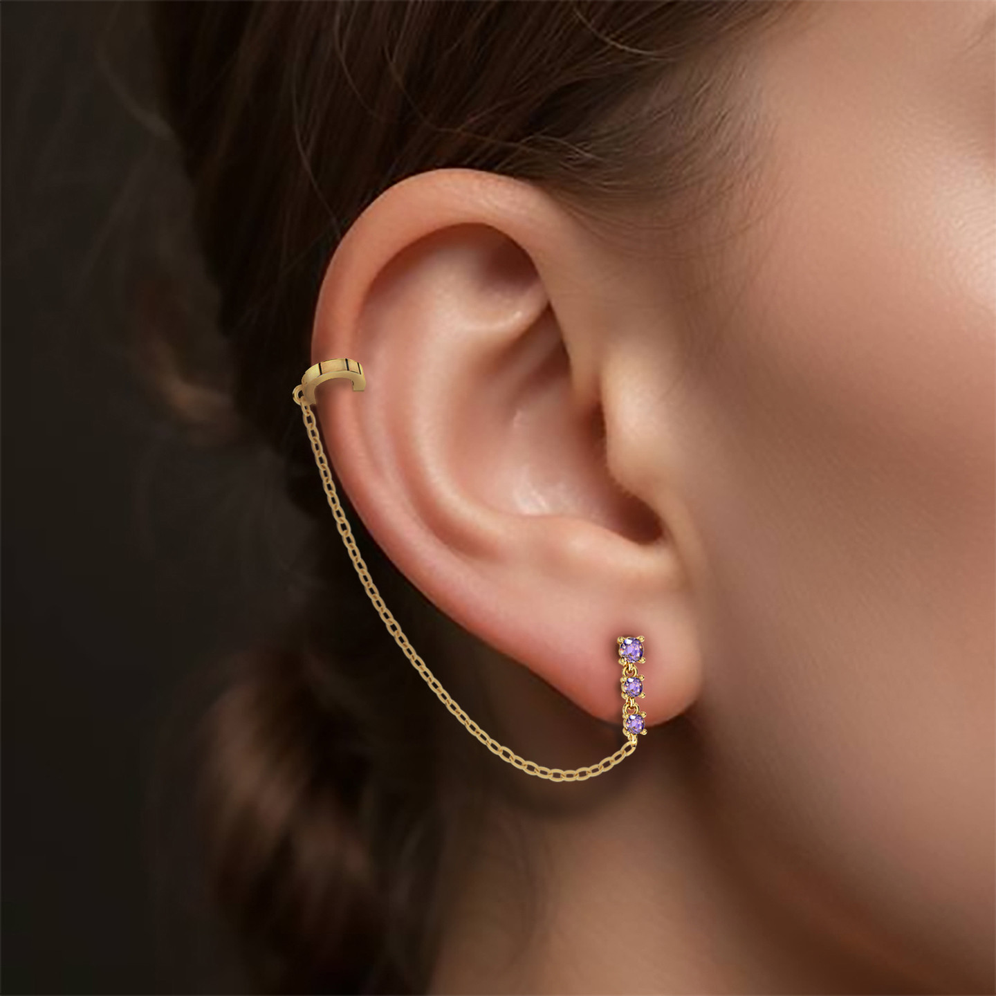 Round Shaped Purple Stone Drop Earring in 18K Gold - 1 Piece - 2 Round Shaped Purple Stone Drop Earring in 18K Gold - 1 Piece - 2