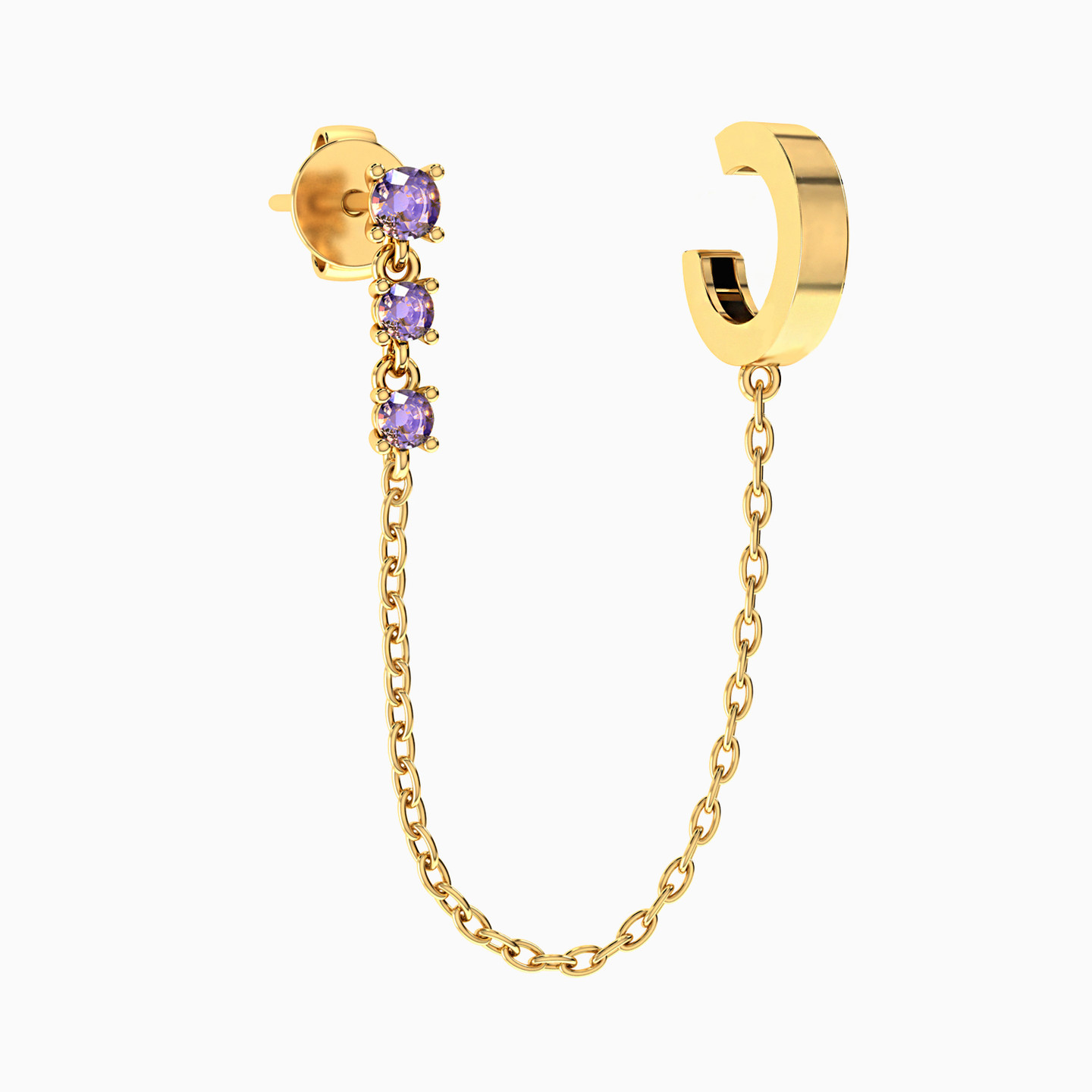 Round Shaped Purple Stone Drop Earring in 18K Gold - 1 Piece - 3 Round Shaped Purple Stone Drop Earring in 18K Gold - 1 Piece - 3