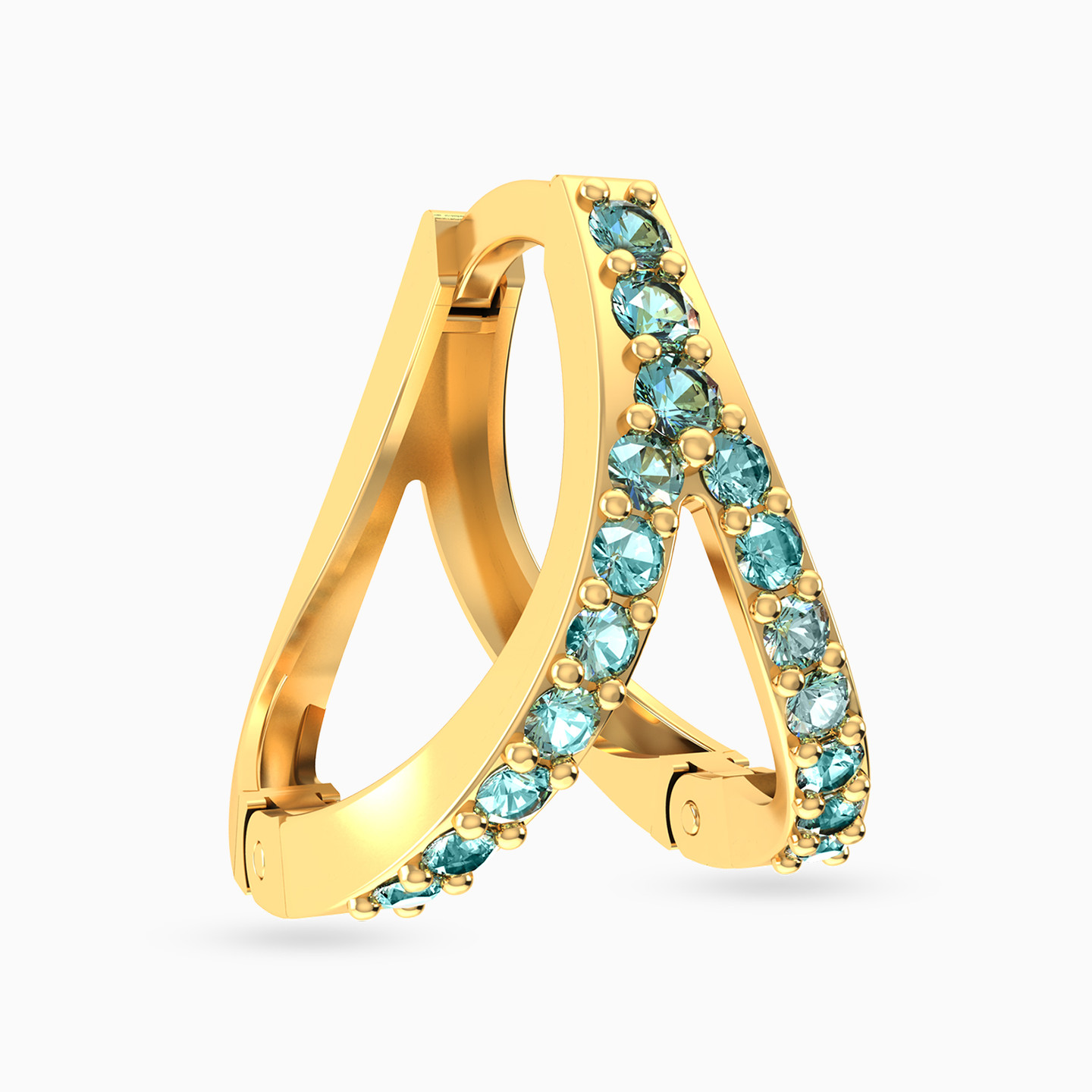 inverted Y Shaped Colored Stones Hoop Earring in 18K Gold - 1 Piece inverted Y Shaped Colored Stones Hoop Earring in 18K Gold - 1 Piece