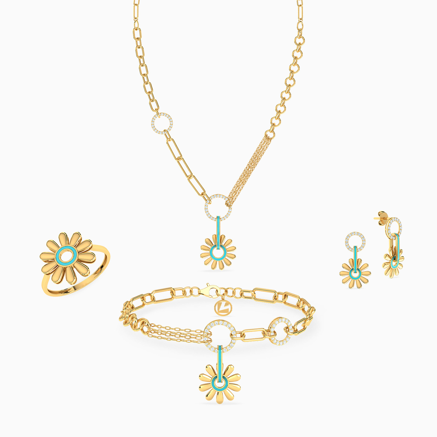 Daisy Flower Jewelry Set in 18K Gold (4 Pieces) Daisy Flower Jewelry Set in 18K Gold (4 Pieces)