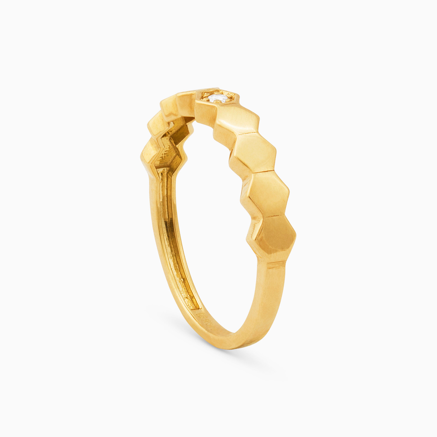 Hexagon Clear Stone Ring in 18K Gold - 3 Hexagon Clear Stone Ring in 18K Gold - 3