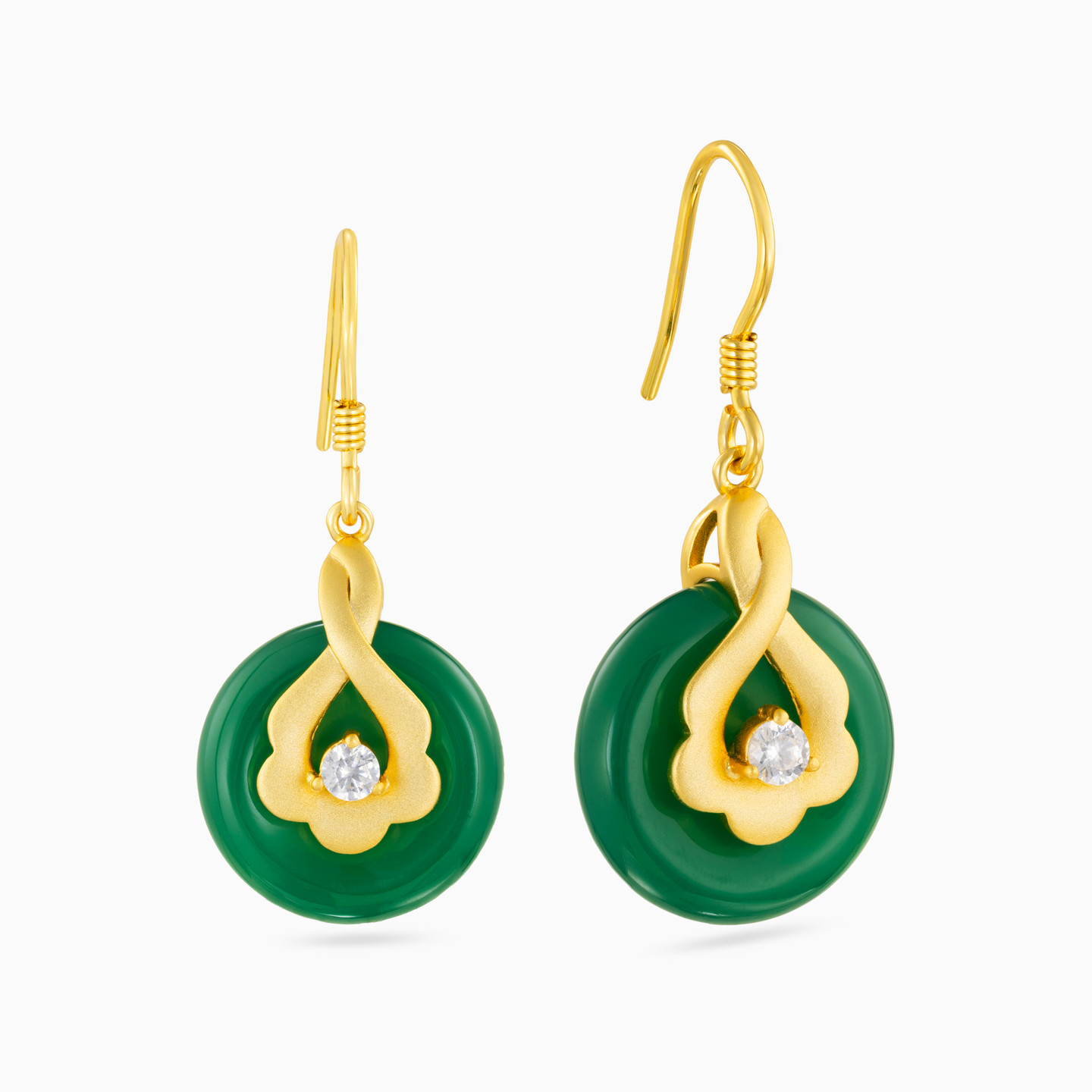 Circle Green Stones Gold Plated Drop Earrings - 2 Circle Green Stones Gold Plated Drop Earrings - 2