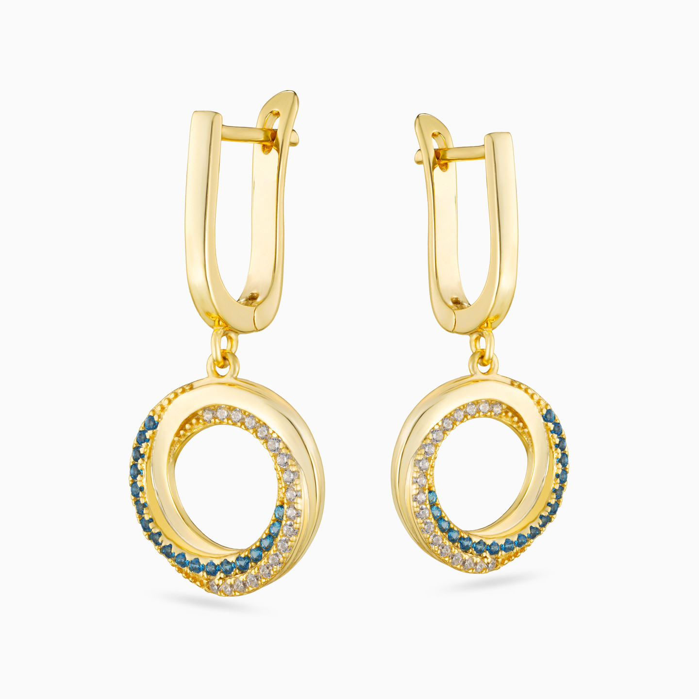 Circle Blue Stone Gold Plated Drop Earrings - 4 Circle Blue Stone Gold Plated Drop Earrings - 4