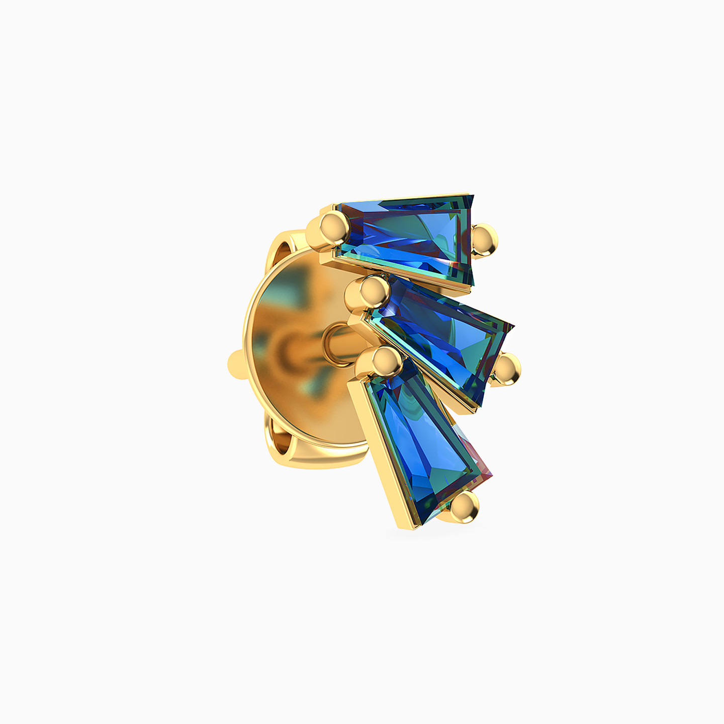 Baguette Shaped Blue Stone Stud Earring in 18K Gold - 1 Piece Baguette Shaped Blue Stone Stud Earring in 18K Gold - 1 Piece