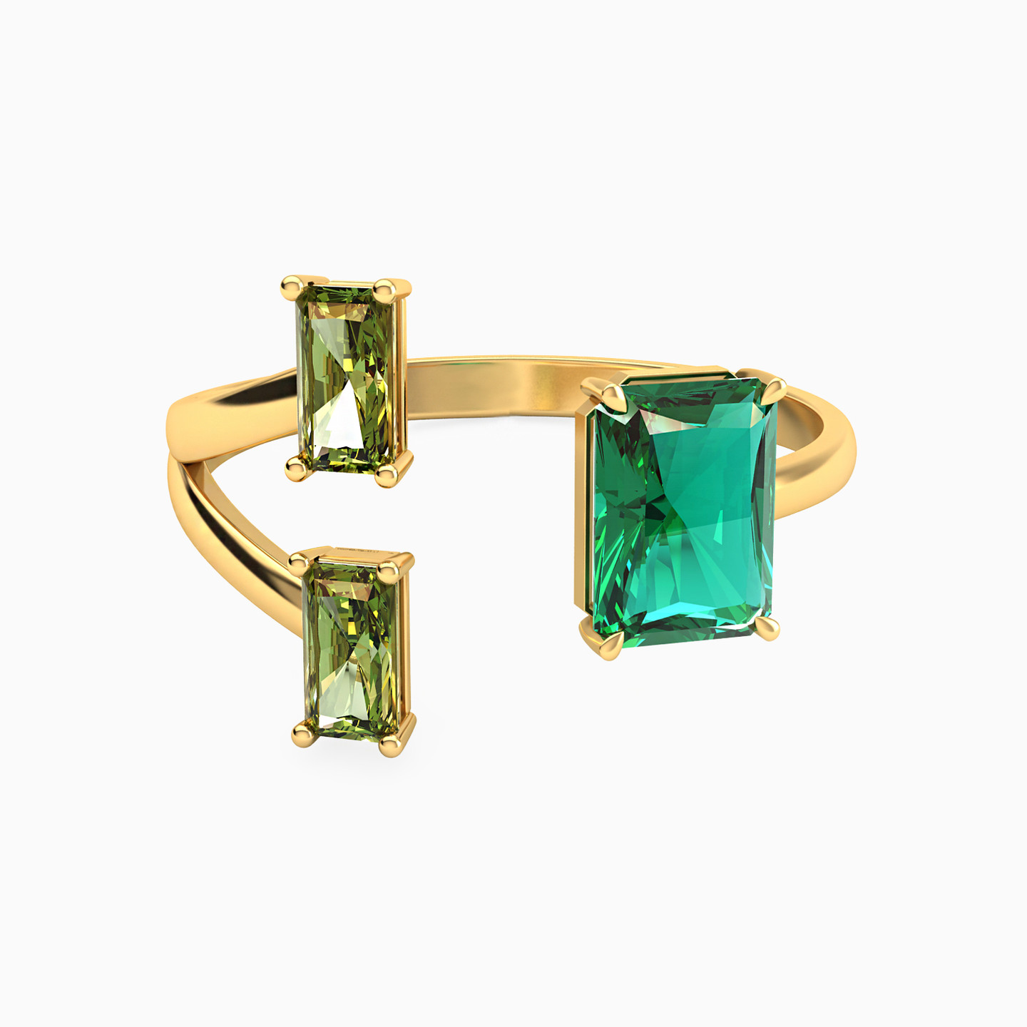 Baguette Colored Stones Two-headed Ring in 18K Gold Baguette Colored Stones Two-headed Ring in 18K Gold