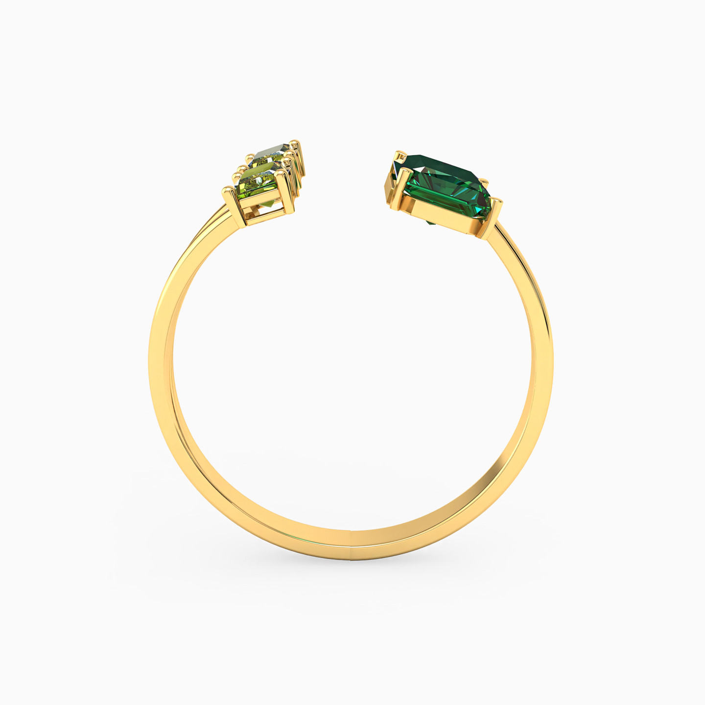 Baguette Colored Stones Two-headed Ring in 18K Gold - 3 Baguette Colored Stones Two-headed Ring in 18K Gold - 3