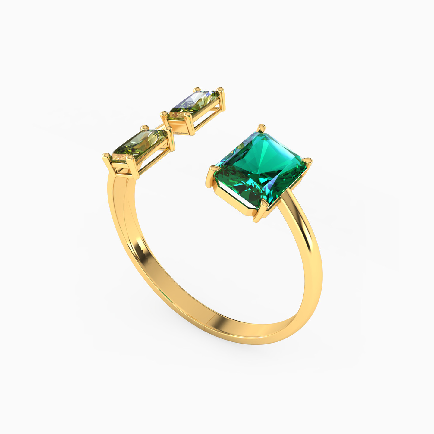 Baguette Colored Stones Two-headed Ring in 18K Gold - 2 Baguette Colored Stones Two-headed Ring in 18K Gold - 2