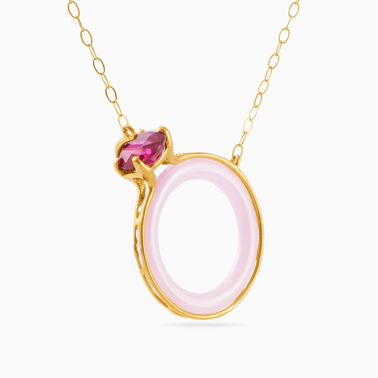 Ring Rose Stone Necklace in 18K Gold - 2 Ring Rose Stone Necklace in 18K Gold - 2