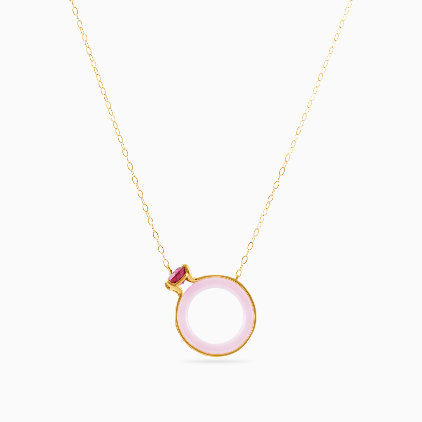 Ring Rose Stone Necklace in 18K Gold - 3 Ring Rose Stone Necklace in 18K Gold - 3
